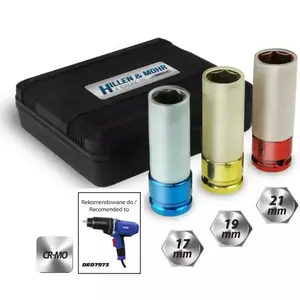 Impact Socket Accessory Dedra 17M003 — pack of 3, impact-rated sockets