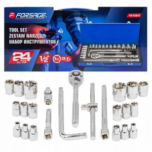Socket wrench set Forsage F-4245B-5 — 1/2" drive, 24 pieces, 6-point sockets 8–32 mm