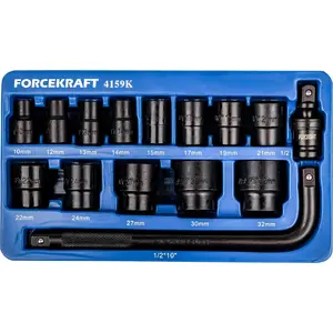 Impact Socket Set 1/2" 15-piece (hex) Forcekraft FK-4159K