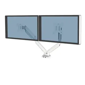Monitor Arm Fellowes Platinum Series Dual — Dual monitor mount for two screens up to 8 kg / 40" — VESA 75x75 / 100x100 — Tilt ±45°, Pan 180°, Swivel 360° — White