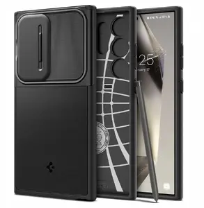 Aizsargvāks Spigen Optik Armor priekš Samsung Galaxy S26 Ultra — melns, PC+TPU, priekš 6,9" ekrāna, ar galda statīvu