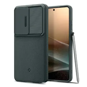 Spigen Optik Armor cover for Samsung Galaxy S26 Ultra, dark green, PC+TPU, fits 6.9" screen