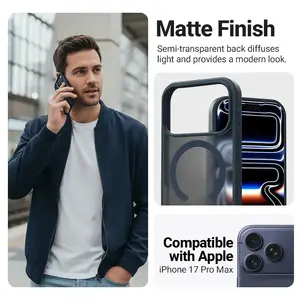 Crong Hybrid Matte Magnetic MagSafe case for iPhone 17 Pro Max — PC+TPU, translucent navy