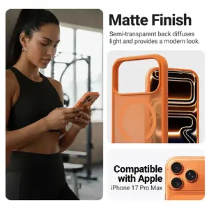 Crong Hybrid Matte Magnetic MagSafe case for iPhone 17 Pro Max — PC+TPU, translucent orange