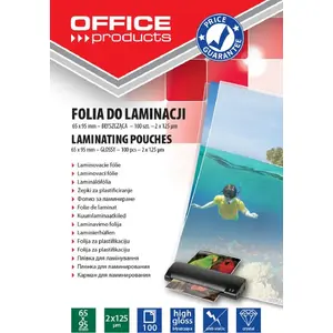 Пленки для ламинирования Office Products 65×95 мм, глянцевые, 2×125 мкм, 100 шт., прозрачные