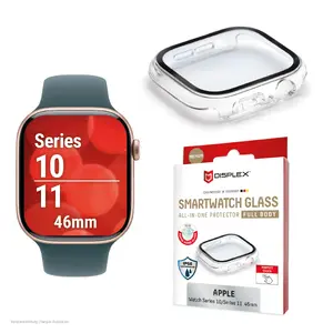 Ekrāna aizsargs PanzerGlass Displex 10H Apple Watch 11/10 42 mm, pilna korpusa stiprināts stikls, IP68, snap-on, melns matēts