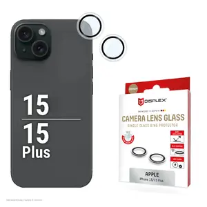 Kameras stikliņš iPhone 15/15 Plus no innr lighting — tērauds 10H ar DLC, ātrā montāža, viengabala gredzens, caurspīdīgs
