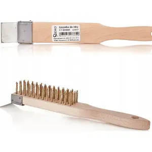 Wire Rust Brush GEKO G00627, 4-row yellow bristles with wooden scraper, size 20/120