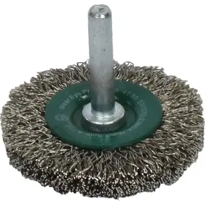 Wire cup brush Abraboro AB99428207 — 50 mm disc brush, wavy wire, shank, stainless (INOX)