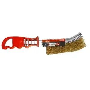 Wire brush AWTools AW30520 — brass bristles with plastic handle, handheld cleaning brush