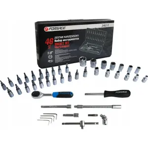 Socket wrench set Forsage F-2462-5, 1/4" drive, 46 pieces, hex sockets 4–14 mm
