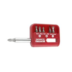 Screwdriver bit set MODECO MN-15-501 — 25 mm PH1 PH2 PZ1 PZ2 and flat 5–6.5 mm with 7-piece holder