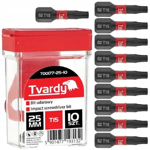 Impact screwdriver bit T15 25 mm S2 by Tvardy, 25mm length, S2 steel, for impact drivers, pack 10/120
