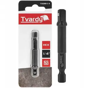 Impact hex bit adapter Tvardy 1/4" 65 mm for bits (10/50/400 pack options)