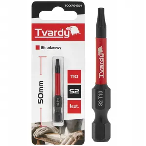 Impact bit Tvardy T10 50 mm S2 for screwdrivers — pack sizes 1/10/50/500