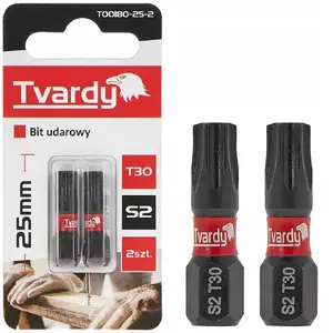 Impact bit T30 25 mm S2 for screwdrivers by Tvardy, pack sizes 2/10/50/500