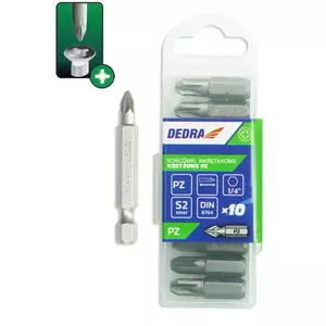 Screwdriver bit set Dedra 18A05PZ21-10 — Pozidriv tips, 10 pcs, 50 mm length
