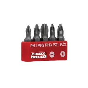 Screwdriver bit set MODECO MN-15-512: 5 pcs PH1–PH3, PZ1–PZ2, 25 mm