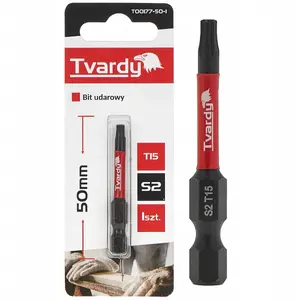 Impact screwdriver bit T15 50 mm S2 by Tvardy — set packaging options (1/10/50/500)