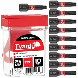 Impact screwdriver bit T20 25 mm S2 by Tvardy — box of 10