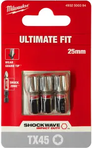 Screwdriver Bit MILWAUKEE T45 25 mm, set of 3, model 4932500394