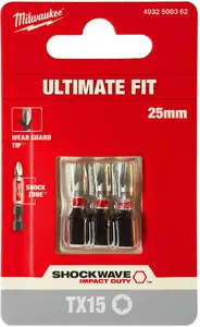 Screwdriver Bit MILWAUKEE T15 x 25 mm, set of 3 (model 4932500362)
