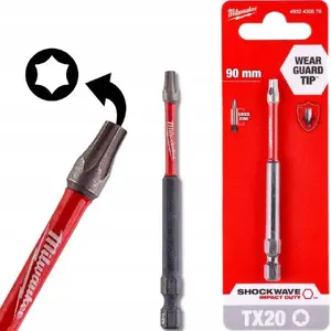 Screwdriver Bit MILWAUKEE BIT SHOCKWAVE TX20 90mm, single piece (MIL 4932430878)