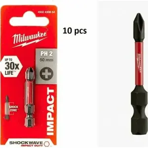 Screwdriver Bit MILWAUKEE BIT SHOCKWAVE PH2 50 mm, PH2 Phillips, 1 piece