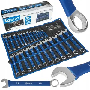 Open-ring combination wrenches GEKO set 25 pcs 6–32 mm CR-V polished with AntiSlip rubber handle