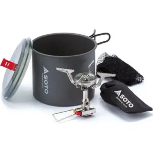 Camping Stove Combo SOTO Amicus with Built-in Igniter and New River Pot, portable gas cooker set