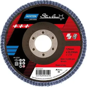 Abrasive flap disc Norton Clipper FLD FDTF 125x22 R82B P40 STARL for angle grinders