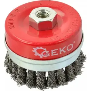 Wire Cup Brush GEKO G00612, 100 mm frontal steel bristles, M14 arbor, with retaining ring