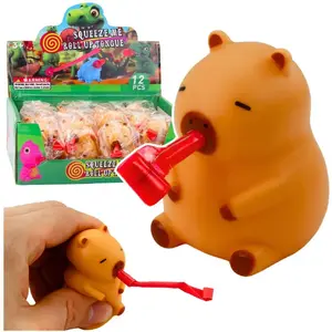 LEANToys Gniotek Kapibara ar svilpiņu caurulīti, brūna, 7 cm