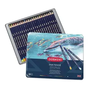 Colored pencil set Derwent Inktense 24 pcs, multicolour cores, 8 mm diameter, metal case