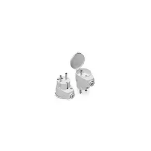 Plastrol angled plug T-99799 16A 230V 2P+E with socket and flap Uni‑Schuko removable white