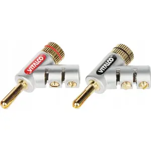 Leņķa banāna spraudņi Vitalco BAN-PLUG-HQ/KAT sarkans + melns, leņķveida banāna savienotāji skaņas un akustiskajiem kabeļiem