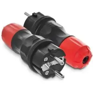Plug AWTools W-97977 2P+E Schuko 16A IP54 removable sealable housing black with red nuts