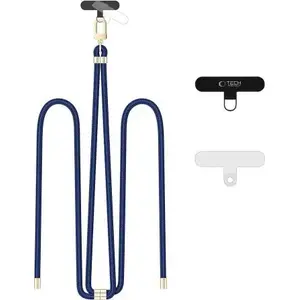 Crossbody rope strap Tech-Protect C7S in navy blue with gold fittings — adjustable crossbody strap