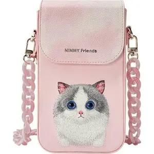 Сумочка для телефона iLike Nimmy Big Eyed Pet 2.0 Cat — розовая, компактная через плечо для смартфона