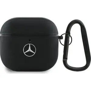 AirPods 4 cover Mercedes MEA4CSLBK — black leather with metal Mercedes logo