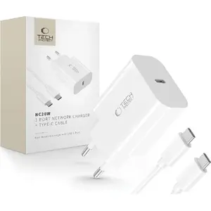 Tech-Protect 1‑Port Network Charger NC20W PD20W with USB‑C Cable, White