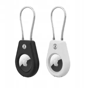 Protective case for Apple AirTag with steel cable by Hurtel — black and white, pack of 2