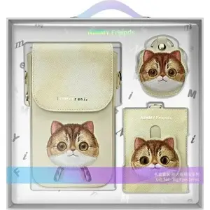 Bag set 3-in-1 phone pouch + wallet + tracker case, khaki, Big Eyed Pet 2.0 Cat, brand Dell