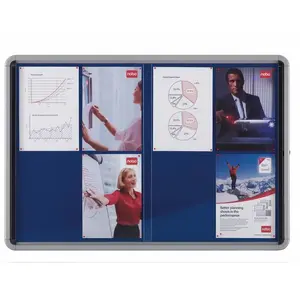 Wall-mounted glazed display case NOBO Internal Glazed Case Fabric 12xA4, blue/silver, 1012×1040 mm