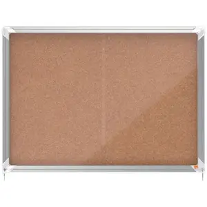 Notice board NOBO Premium Plus Cork Lockable Sliding Door 8×A4, aluminium frame, 925×668×63 mm, brown