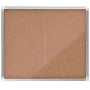 Notice board NOBO Premium Plus Cork Lockable Sliding Door 15×A4, aluminium frame, 1140×970×63 mm