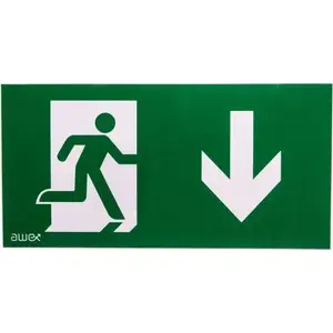 Safety sign AWEX PS27 125×250 mm 'person in door with downward arrow' (ISO7010) PVC