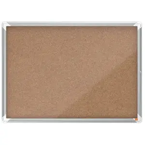 Lockable Cork Notice Board NOBO Premium Plus Hinged Door 8×A4, Aluminium Frame, Brown, 924×668×43 mm