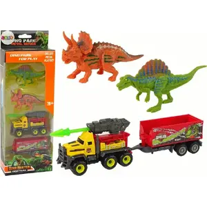 Mechanical toy car and rocket set with trailer, LEANToys model 15952, yellow