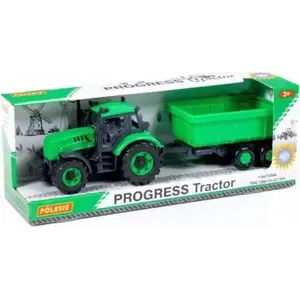 Rotaļu traktors Polesie Progres 91284, inerciālais, ar piekabi, zaļš, kastē